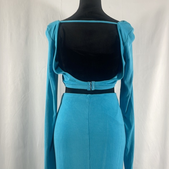 Blue long sleeve crop top, high waisted long skirt,Elastic waist,two piece,Large - Picture 3 of 11